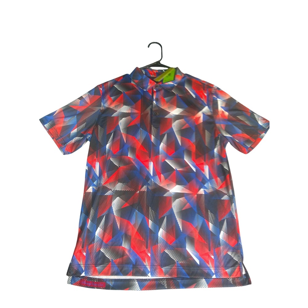 Robert Graham Clubhouse Men's Polo Shirt M Red Blue White Geometric Golf NEW